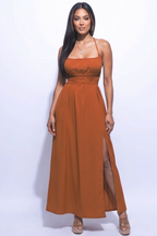 Valentina Side Slit Open Back A Line Maxi Dress
