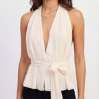 Veronica Scarf Waist Deep V Plunge Neck Halter Top