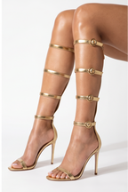 Victoria Knee High Metallic Gladiator High Heel Sandals