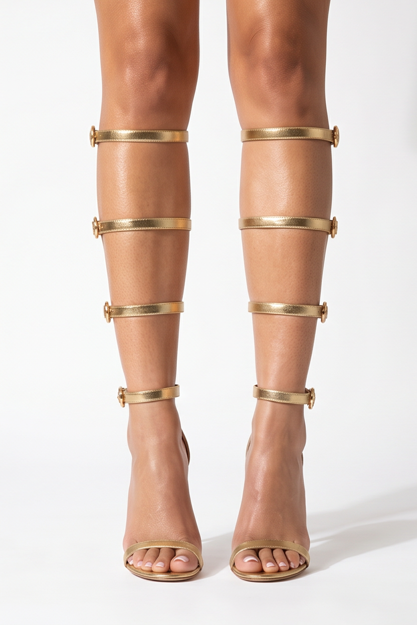 Victoria Knee High Metallic Gladiator High Heel Sandals