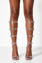 Victoria Knee High Metallic Gladiator High Heel Sandals
