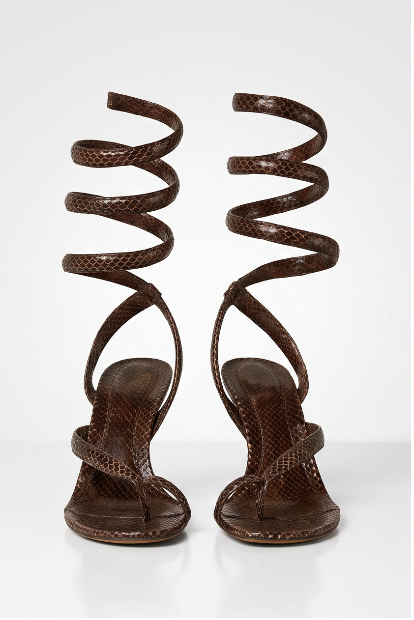 Zoe Snake Print Ankle Wrap High Heel Sandals