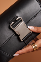 Zuri Faux Leather Metal Buckle Shoulder Bag