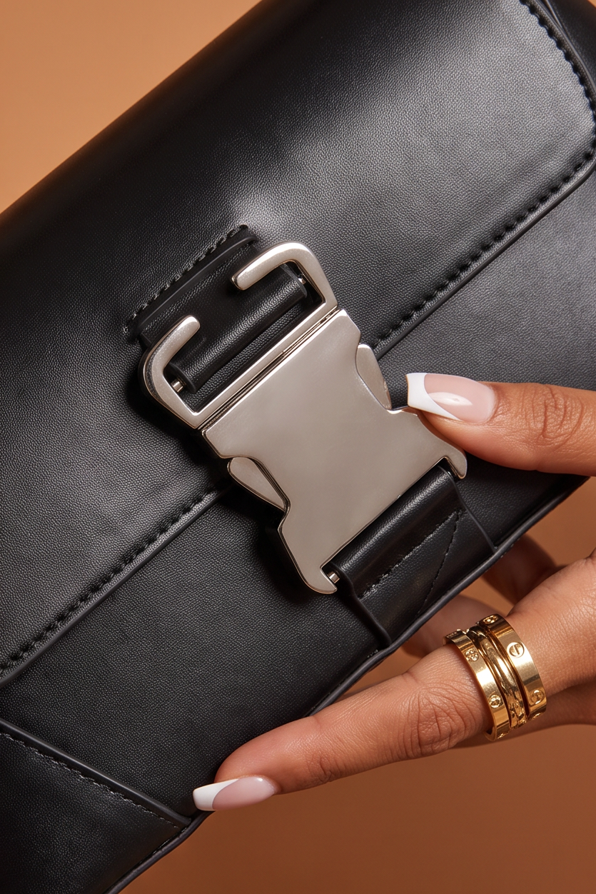 Zuri Faux Leather Metal Buckle Shoulder Bag