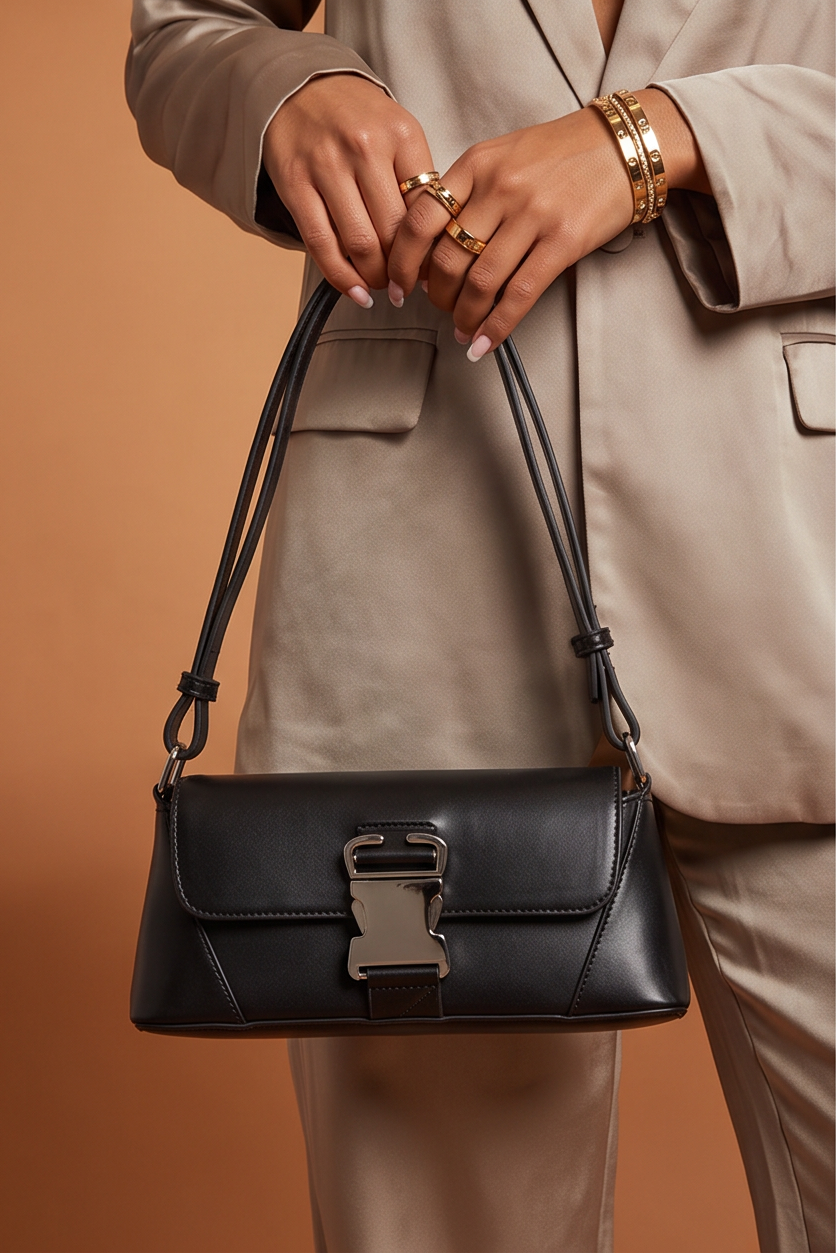 Zuri Faux Leather Metal Buckle Shoulder Bag