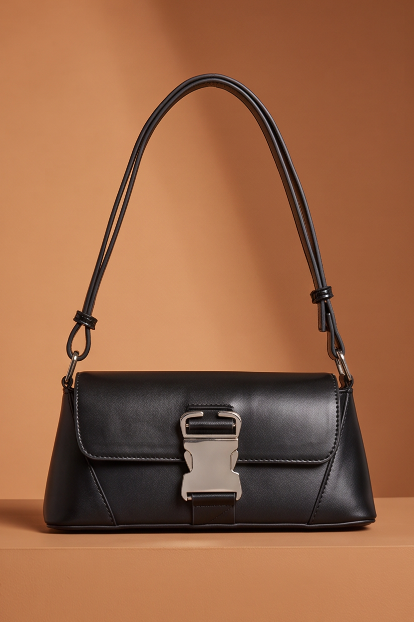 Zuri Faux Leather Metal Buckle Shoulder Bag