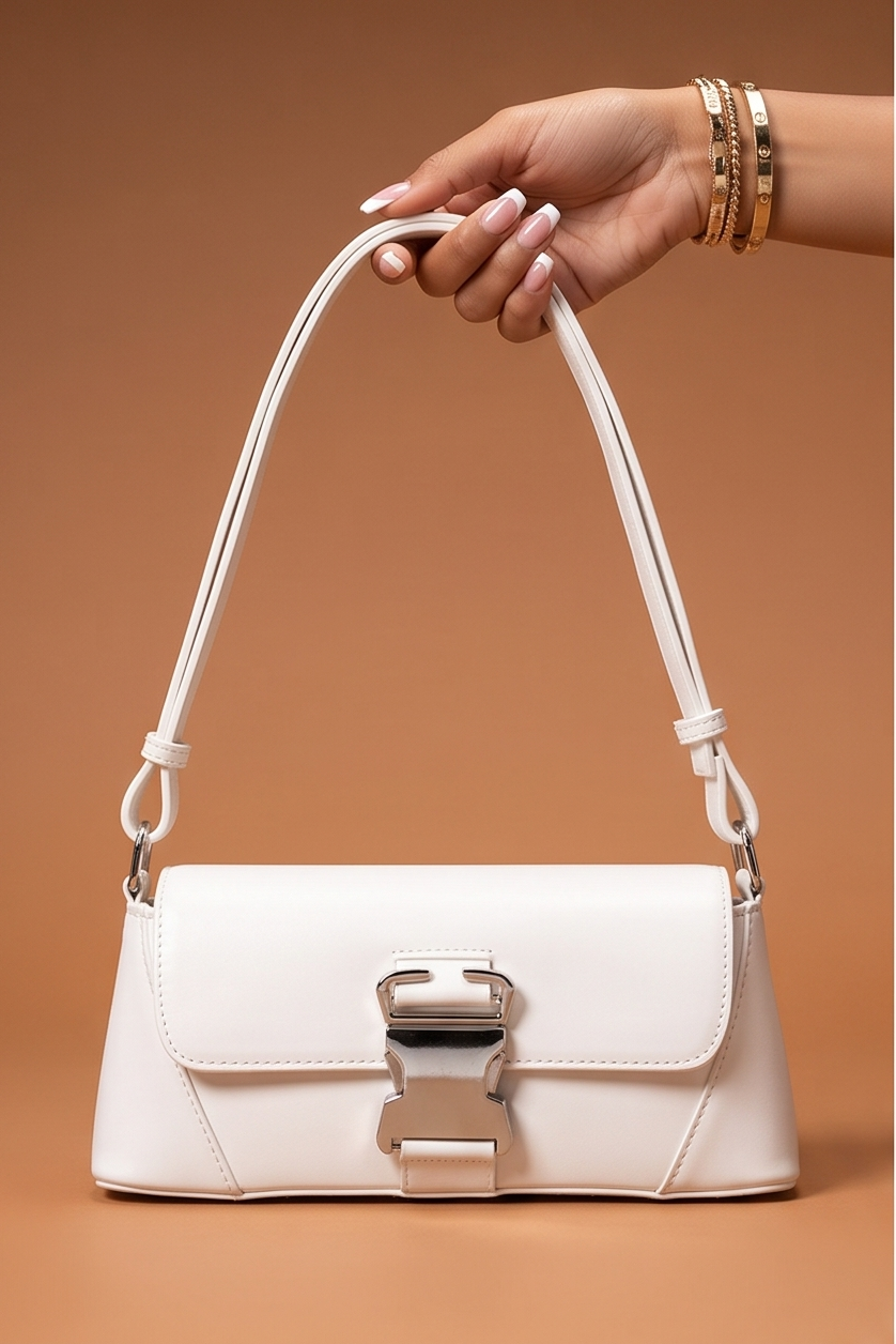 Zuri Faux Leather Metal Buckle Shoulder Bag