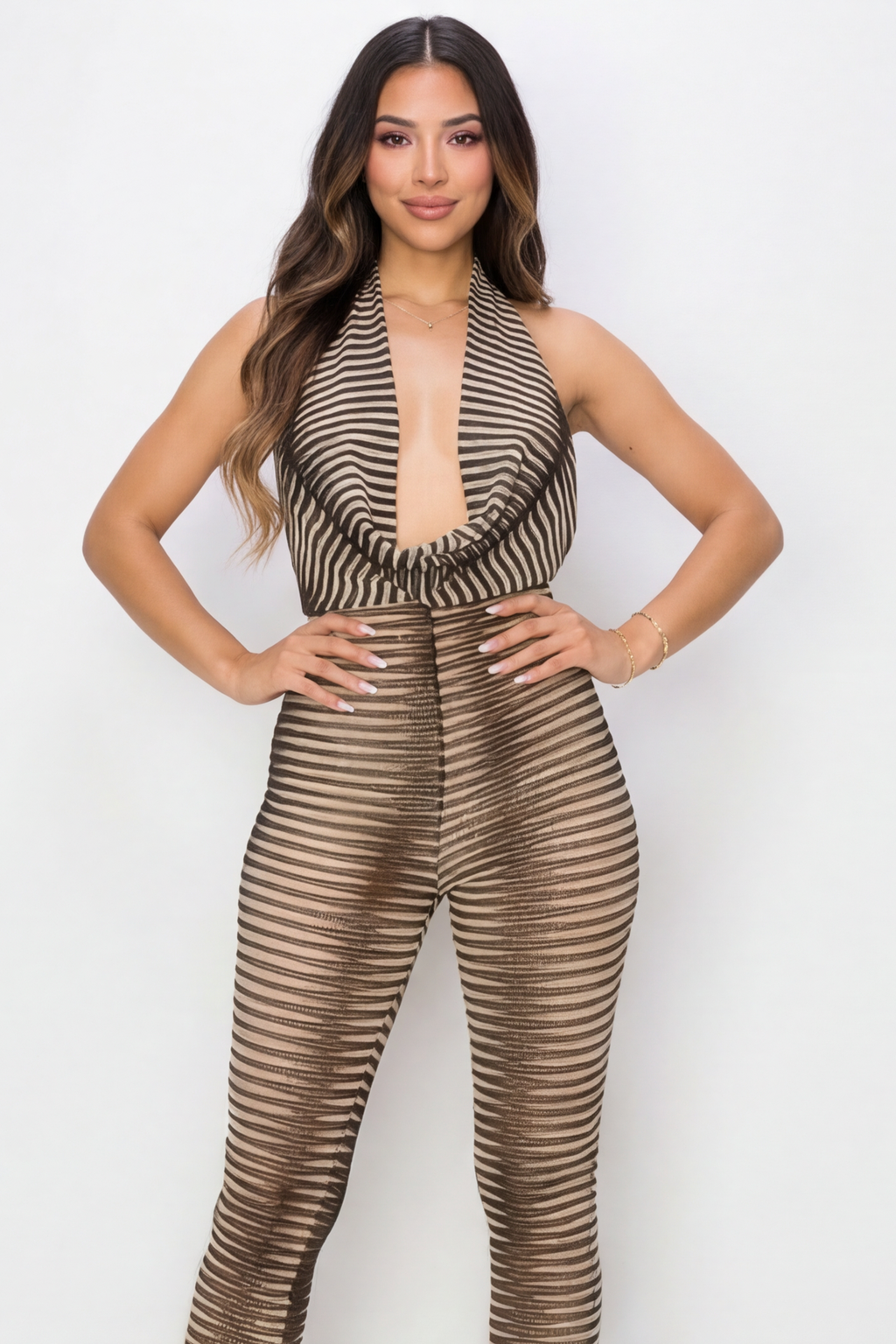 Sandy Deep V Cowl Halter Neck Open Back Jumpsuit