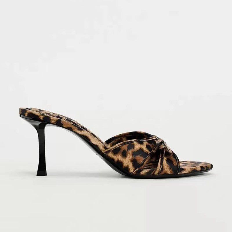 Nicki Bow Leopard Kitten Heel Mule Sandals