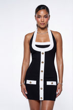 Blair Button Front Contrast Bandage Halter Mini Dress