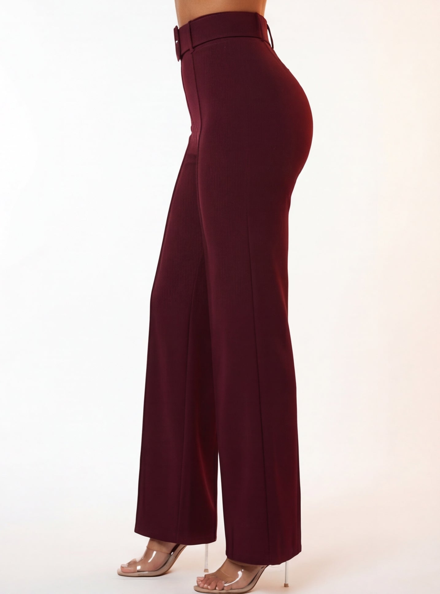 Nina Buckle Belt Flare Leg High Waisted Pants