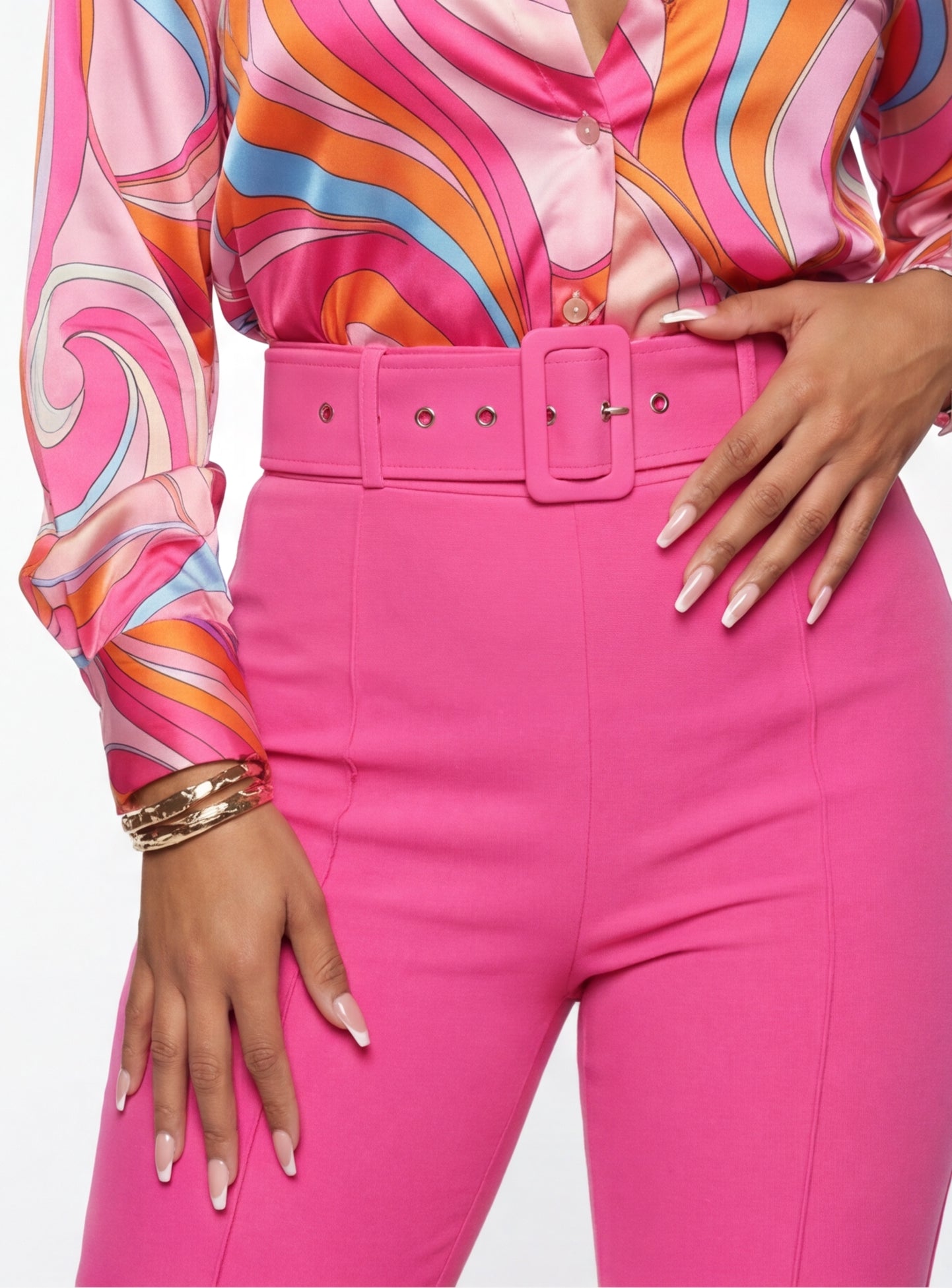 Nina Buckle Belt Flare Leg High Waisted Pants