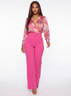 Nina Buckle Belt Flare Leg High Waisted Pants