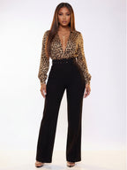 Nina Buckle Belt Flare Leg High Waisted Pants