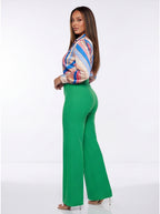 Nina Buckle Belt Flare Leg High Waisted Pants