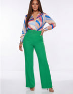 Nina Buckle Belt Flare Leg High Waisted Pants