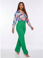 Nina Buckle Belt Flare Leg High Waisted Pants