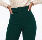 Nina Buckle Belt Flare Leg High Waisted Pants