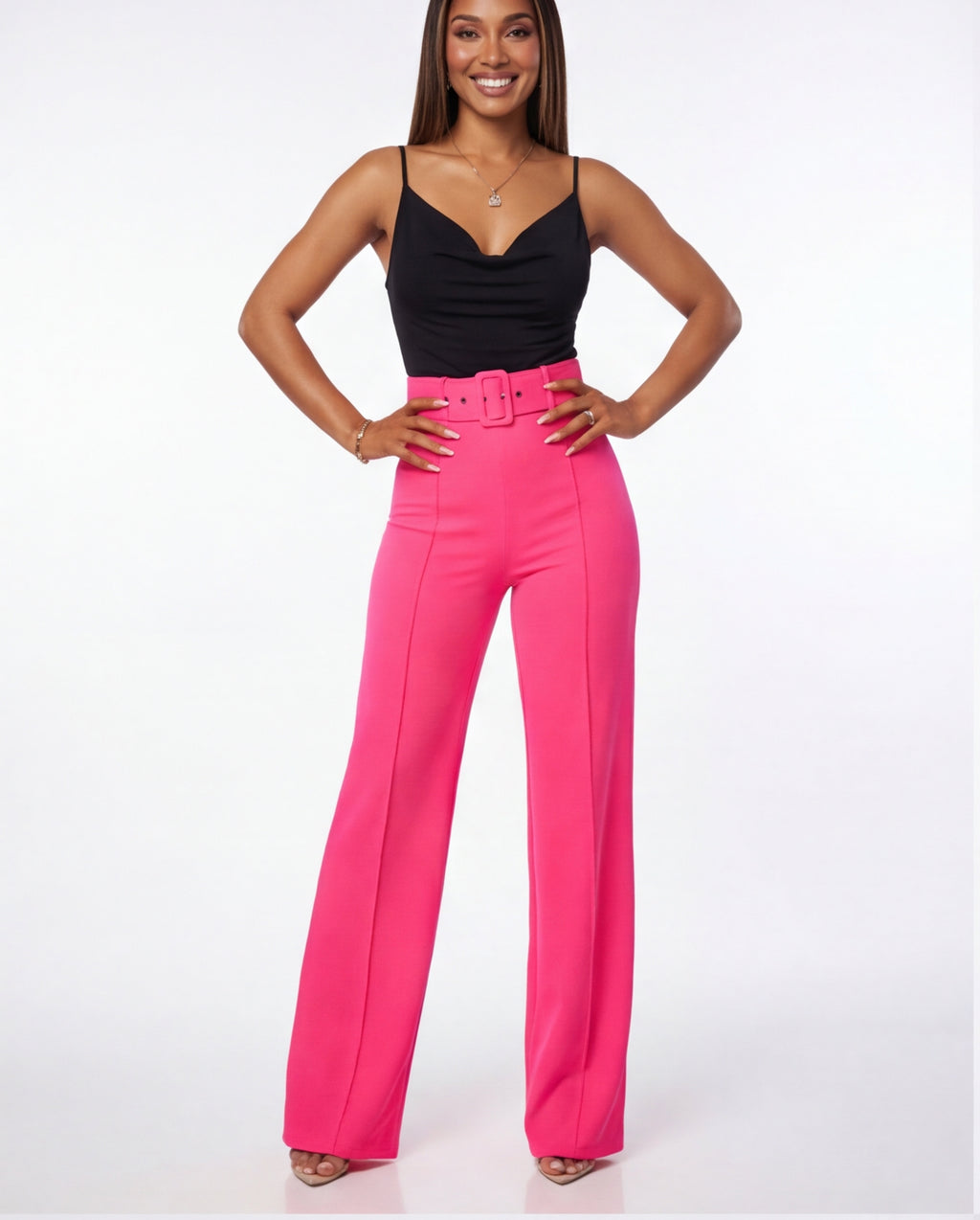 Nina Buckle Belt Flare Leg High Waisted Pants