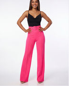 Nina Buckle Belt Flare Leg High Waisted Pants