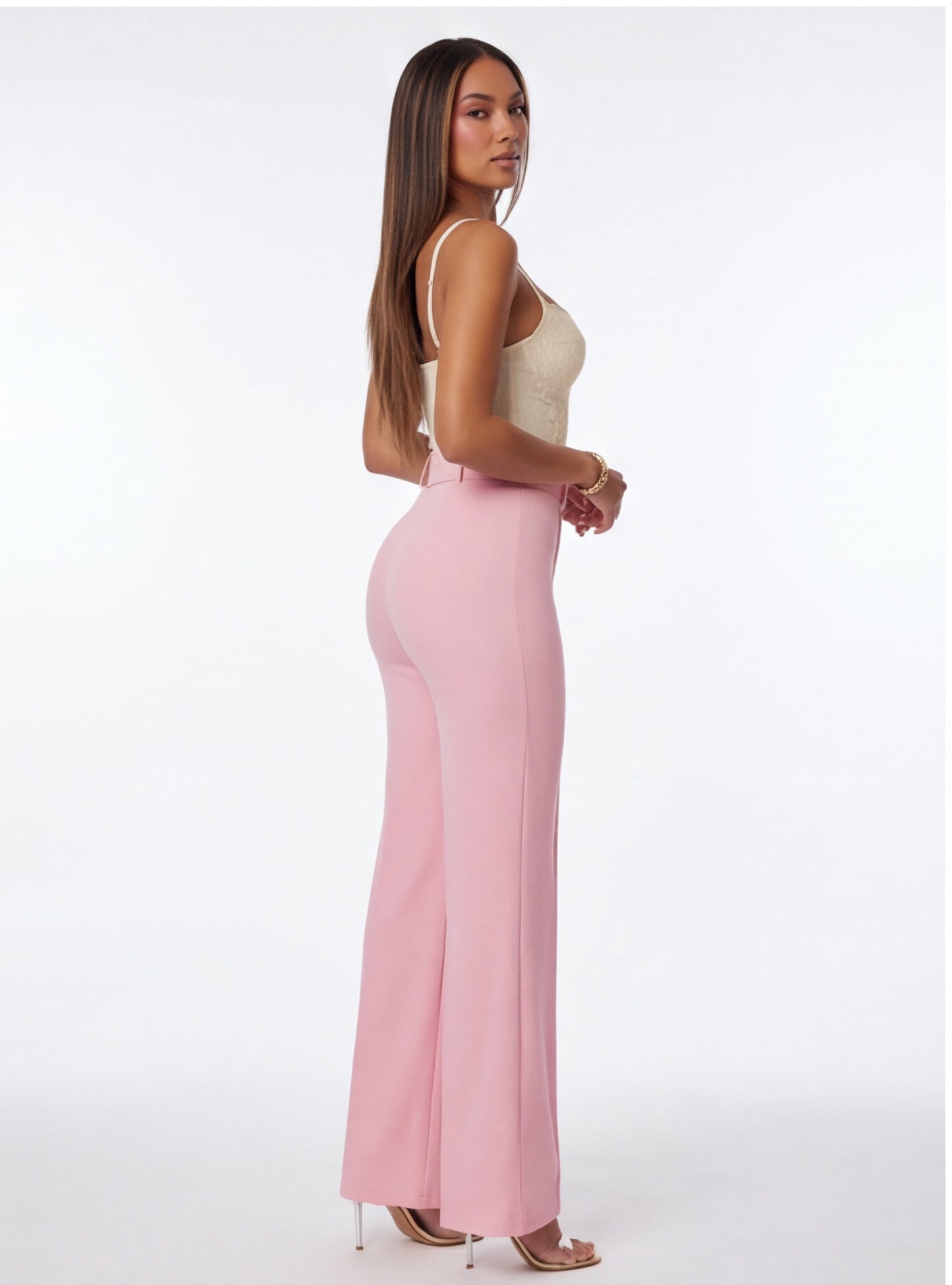 Nina Buckle Belt Flare Leg High Waisted Pants