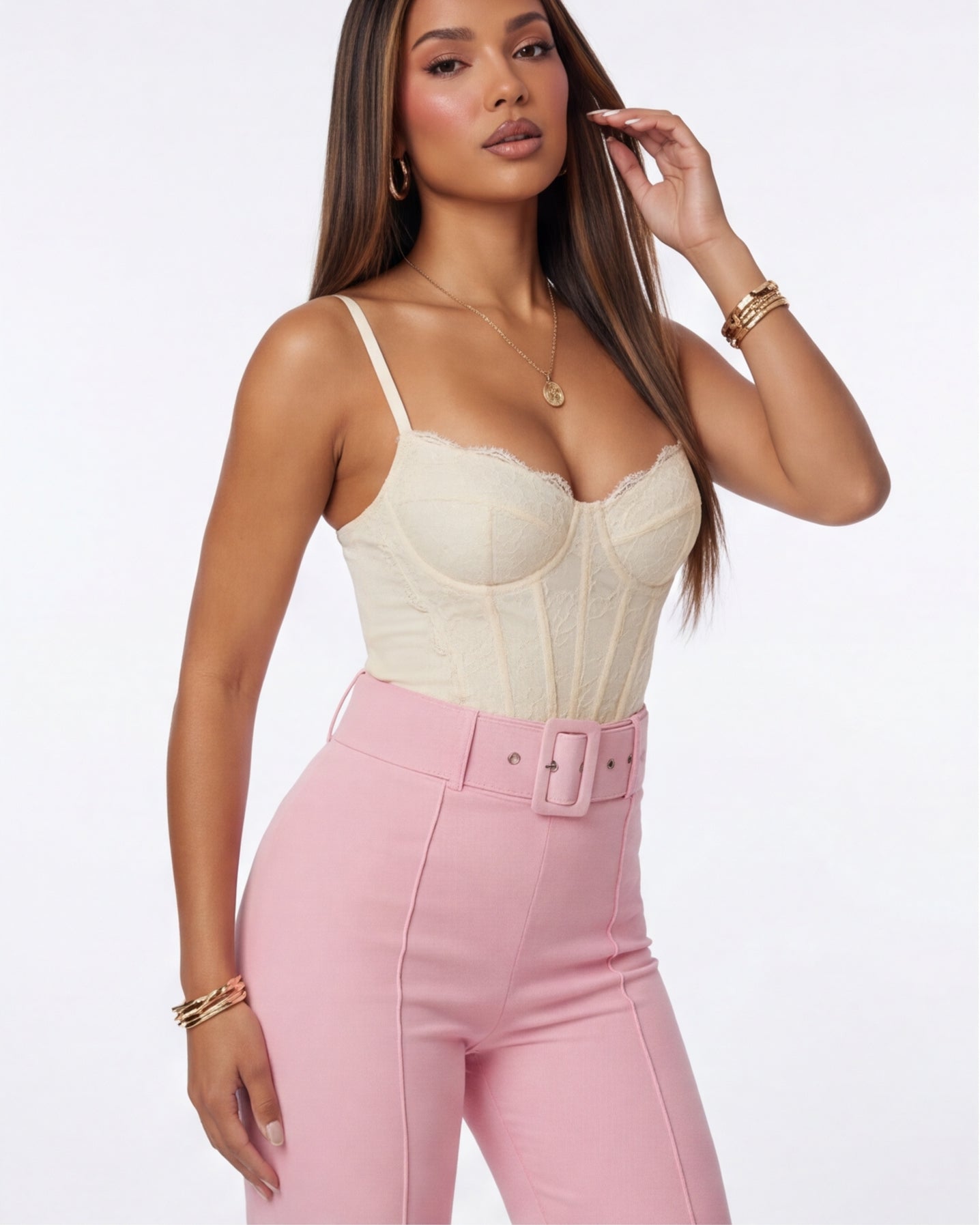 Nina Buckle Belt Flare Leg High Waisted Pants