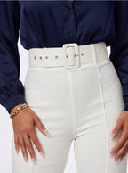 Nina Buckle Belt Flare Leg High Waisted Pants