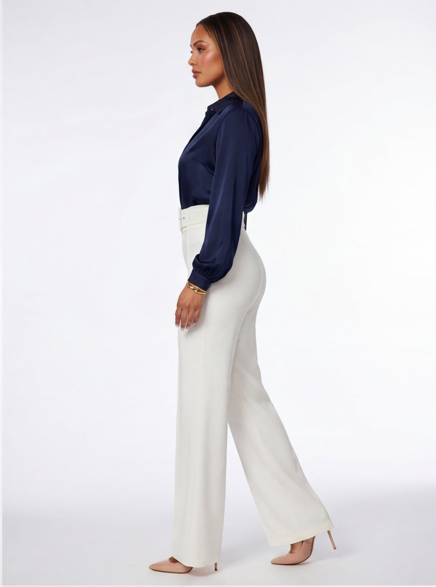 Nina Buckle Belt Flare Leg High Waisted Pants