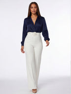 Nina Buckle Belt Flare Leg High Waisted Pants