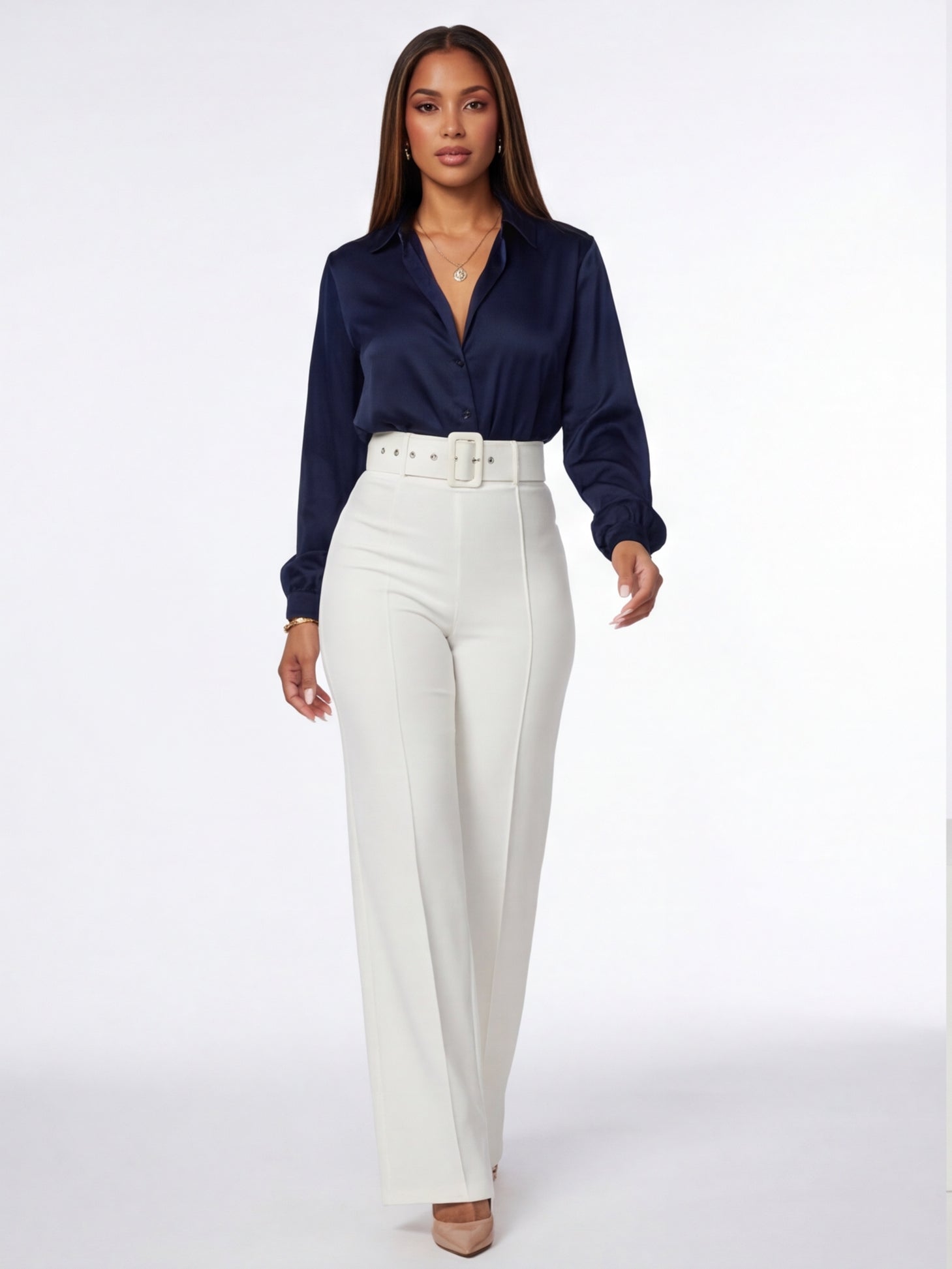 Nina Buckle Belt Flare Leg High Waisted Pants