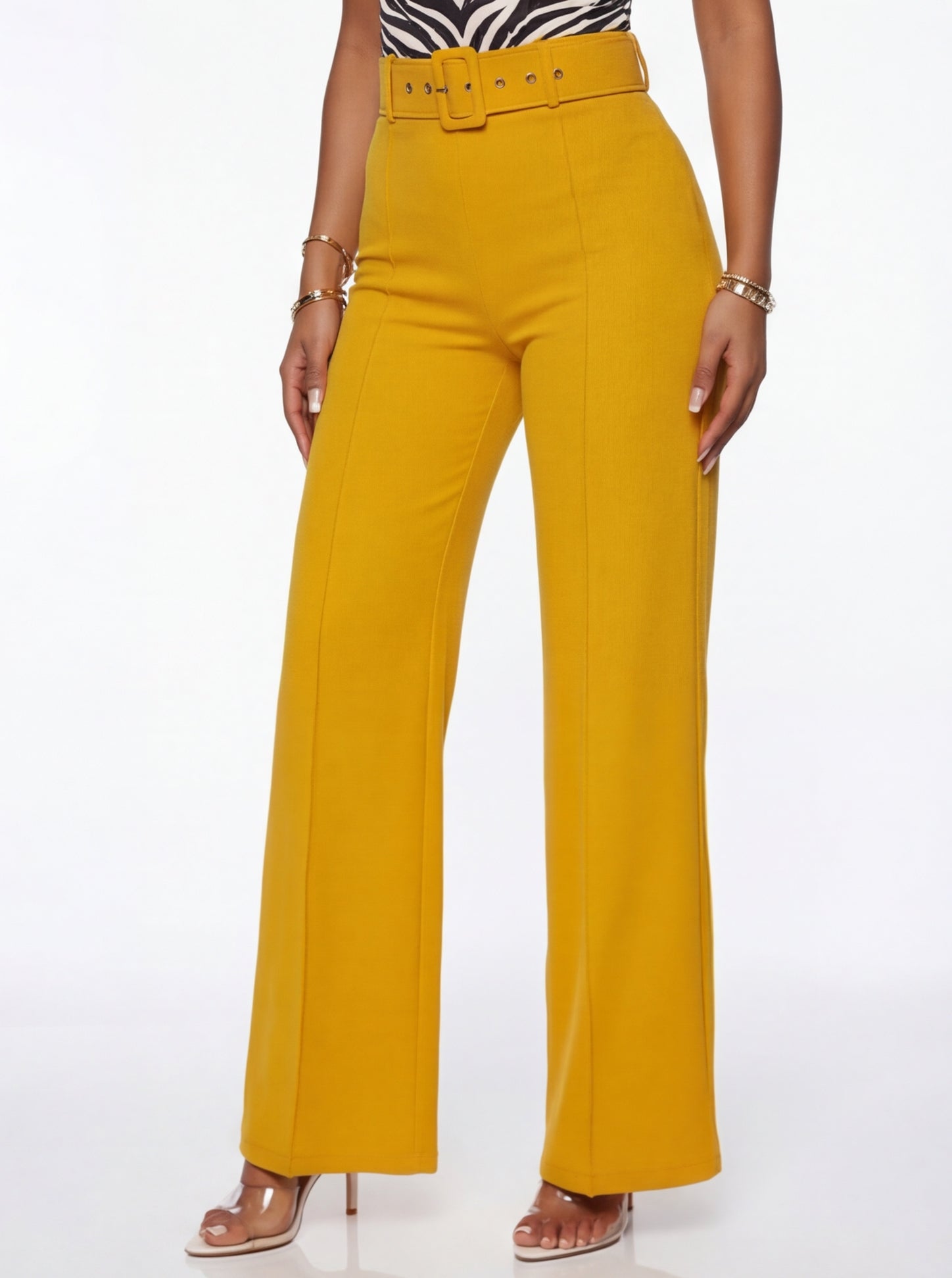 Nina Buckle Belt Flare Leg High Waisted Pants