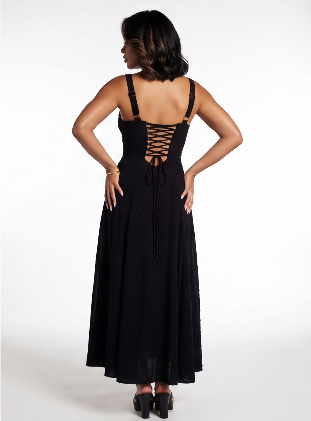 Maryana Lace Up Back Bone In Corset Maxi Dress